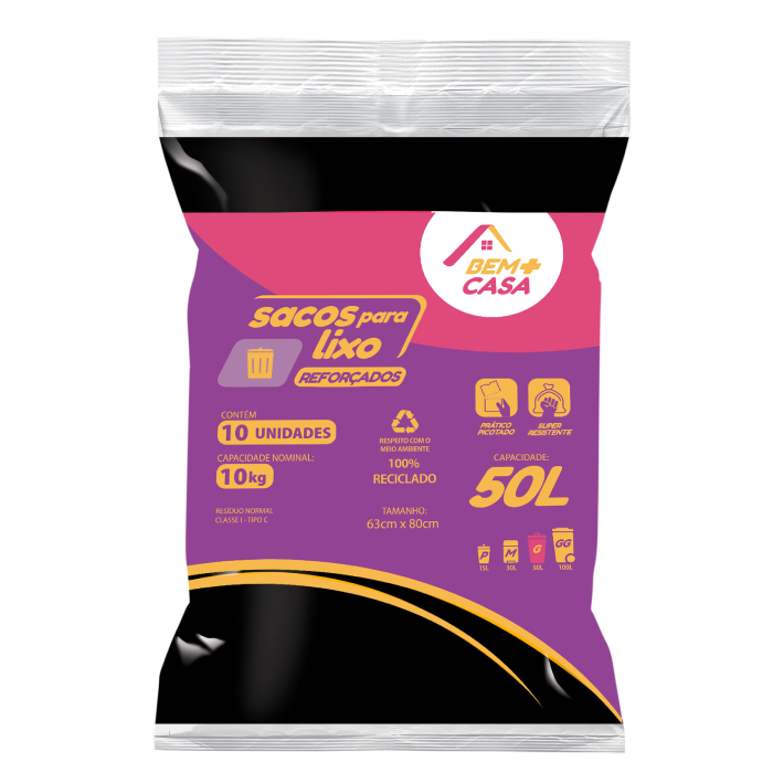 BEM+CASA SACO PARA LIXO ALMOFADA 50L PRETO 25U