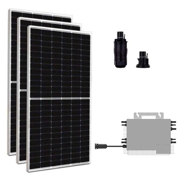 Compre múltiplos p/ maiores potências |  Energia: até 223.2kWp | Potência: 1.86kWp | Paineis: 3x 620Wp | Microinversor: Deye de 2250W | Estrutura: Base p/ Laje | Acessórios: Conectores CA + MC4, Cabo CC, Endcap | Vca: 127/220V ou 220/380V