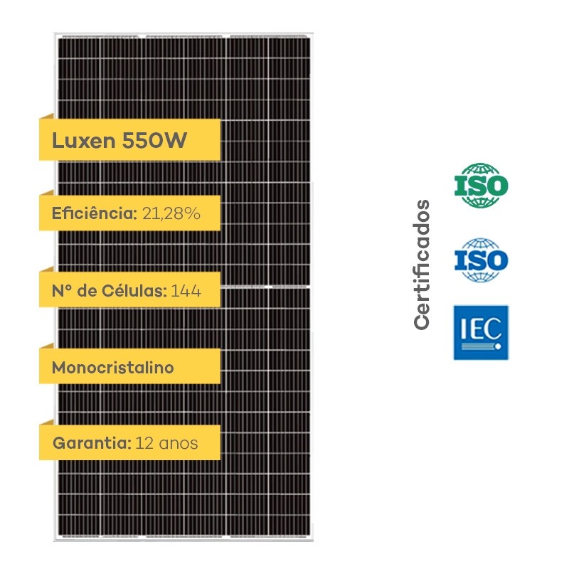 Imagem 2 do produto: Placa Solar Fotovoltaica 550W Monocristalino Luxen - LNVU-550M