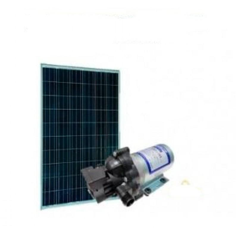 Potência do Kit: 155Wp | Vazão máxima: 4.750 L/dia | Altura Manométrica máxima: 14m | Composição: 1 Painel Solar de 155Wp + 1 Bomba Solar de superfície.