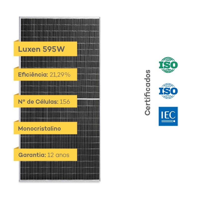 Imagem 3 do produto: Placa Solar Fotovoltaica 595W Monocristalina Luxen LNVH-595M