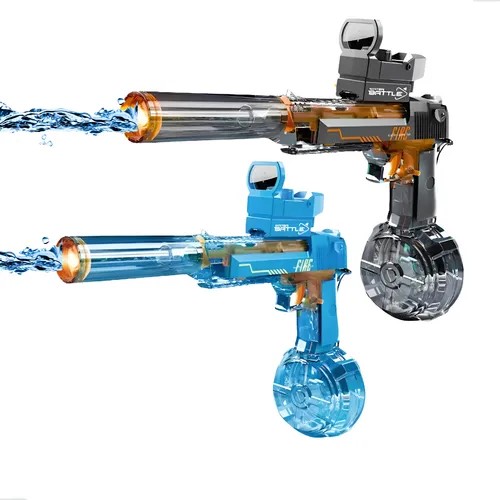 Arma de Água Elétrica Recarregável Alta Pressão 
 
Conteúdo do Conjunto
1 × Pistola de água com silenciador luminoso
1 ×Bateria recarregável 3.7V
1 ×Cabo USB e 1 Cabo USB-C
1 ×Reservatório de água transparente
 
Características
A Pistola de Água Elétrica Recarregável transforma qualquer brincadeira em pura diversão! Com design moderno, reservatório de 425 ml e sistema automático de alta pressão, garante jatos contínuos e emocionantes. O silenciador luminoso deixa as batalhas ainda mais incríveis, até à noite.
 
Multiuso: É um brinquedo popular para uso em piscinas, parques e brincadeiras ao ar livre durante o verão.
 
Benefícios:
 Automática e manual: use com bateria ou manualmente
Silenciador com luzes para brincadeiras noturnas
Reservatório amplo de 425 ml
Bateria recarregável 3.7V + cabos USB e USB-C inclusos
Autonomia de até 45 min de uso contínuo
Leve, resistente e fácil de manusear (a partir de 3 anos)
 
Diversão garantida com família e amigos! Ideal para brincar ao ar livre e levar a disputa de água a outro nível.