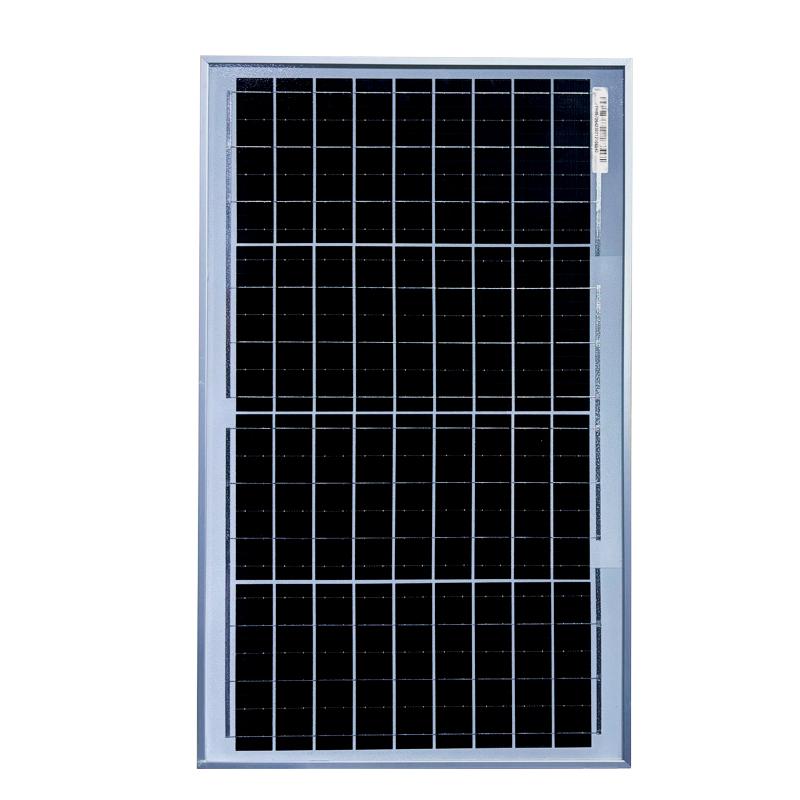 Painel Solar 20W ZTROON com 36 células de silício monocristalinos. Gera até 100Wh/dia em condições de STC e possui garantia de 12 anos contra defeito de fabricação