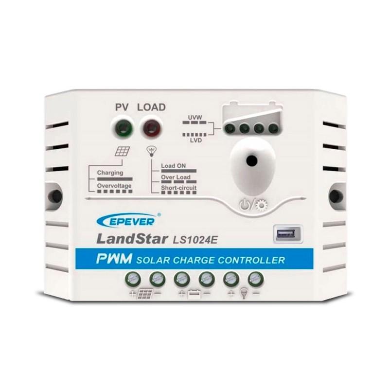 Controlador de Carga PWM de 10A da marca Epever com tensão de operação de 12/24V. Simples e fácil de instalar, com garantia de 2 anos contra defeito de fabricação.