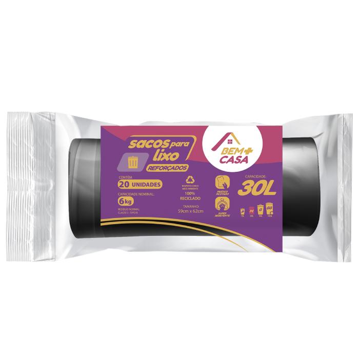 BEM+CASA SACO PARA LIXO ROLO 30L PRETO 20U