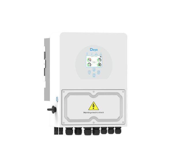 Inversor Solar On Grid Híbrido Deye de 5000W (EU) para sistemas conectados à rede e entrada para bateria 48Vcc. Possui função 2 em 1 (Inversor + carregador de bateria), opera em sistemas Off Grid e pode ser paralelável para maiores potências. Garantia de 10 anos (já incluindo os 90 dias da garantia legal) contra defeito de fabricação.
