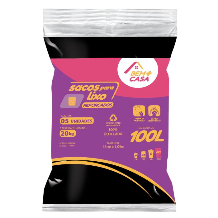 BEM+CASA SACO PARA LIXO ALMOFADA 100L PRETO 25U