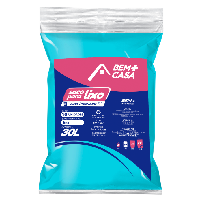 BEM+CASA SACO PARA LIXO ALMOFADA 30L AZUL 25U