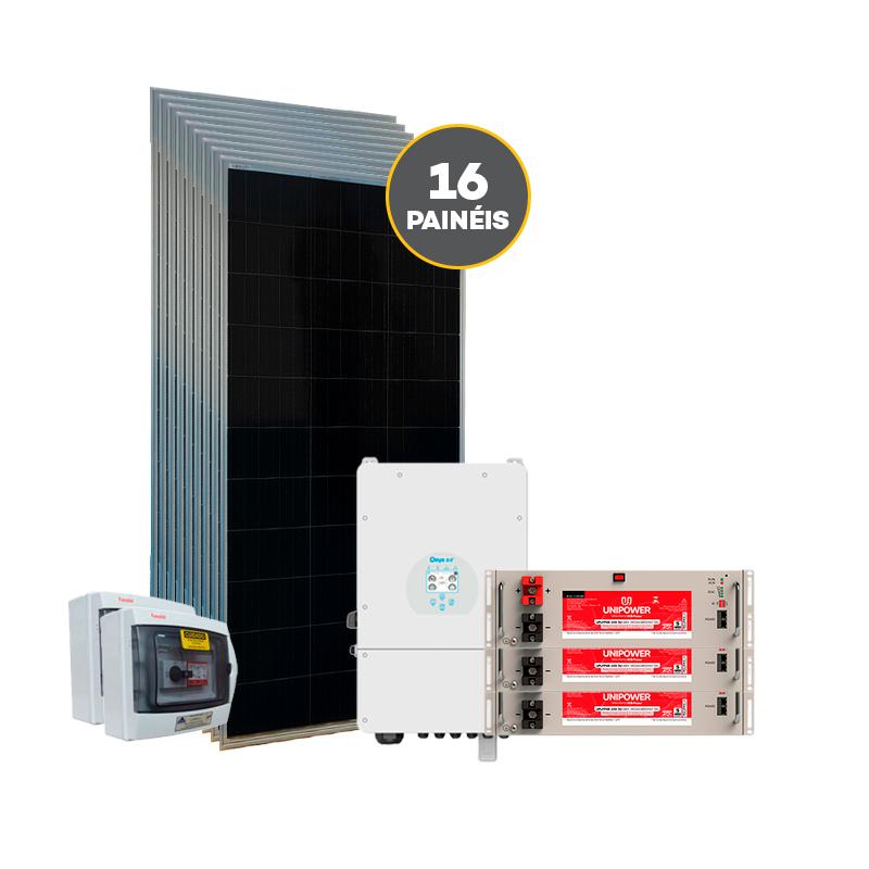 16x 620Wp DAH Solar | 1x Inversor Híbrido 8kW Deye | 3x 100Ah/48V Lítio UCB