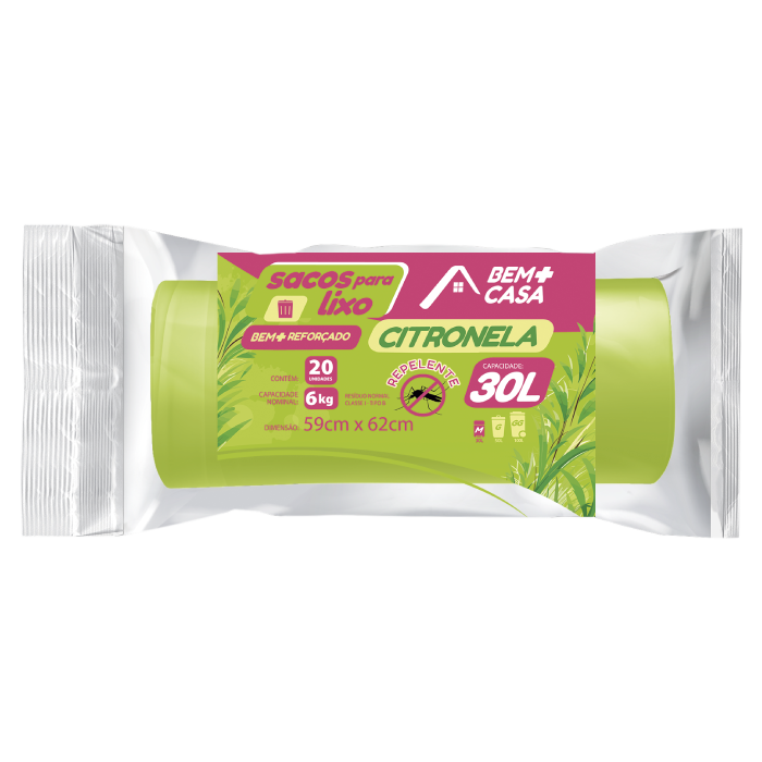 BEM+CASA SACO PARA LIXO ROLO 30L CITRONELA 12U