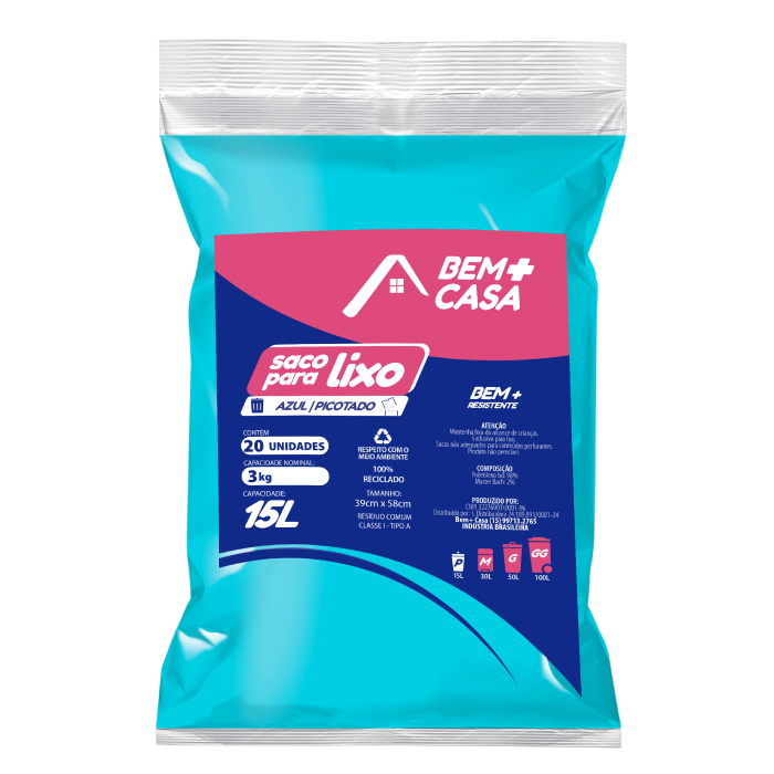 BEM+CASA SACO PARA LIXO ALMOFADA 15L AZUL 25U