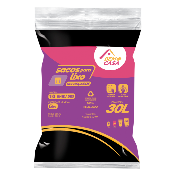 BEM+CASA SACO PARA LIXO ALMOFADA 30L PRETO 25U