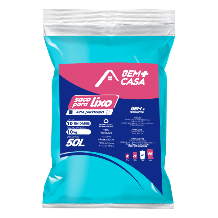 BEM+CASA SACO PARA LIXO ALMOFADA 50L AZUL 25U