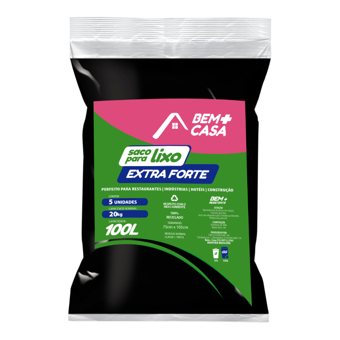 BEM+CASA SACO PARA LIXO ALMOFADA 100L EXTRA FORTE 25U