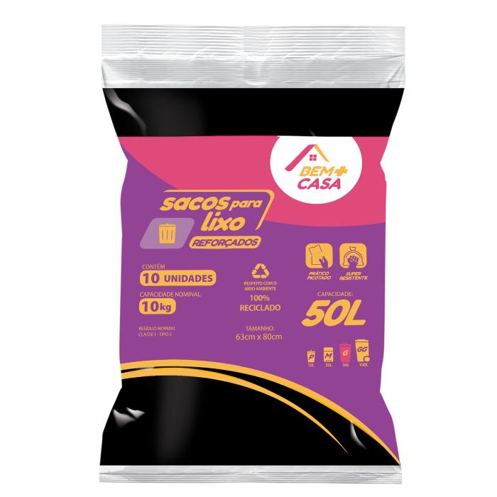 BEM+CASA SACO PARA LIXO ALMOFADA 50L PRETO 25U