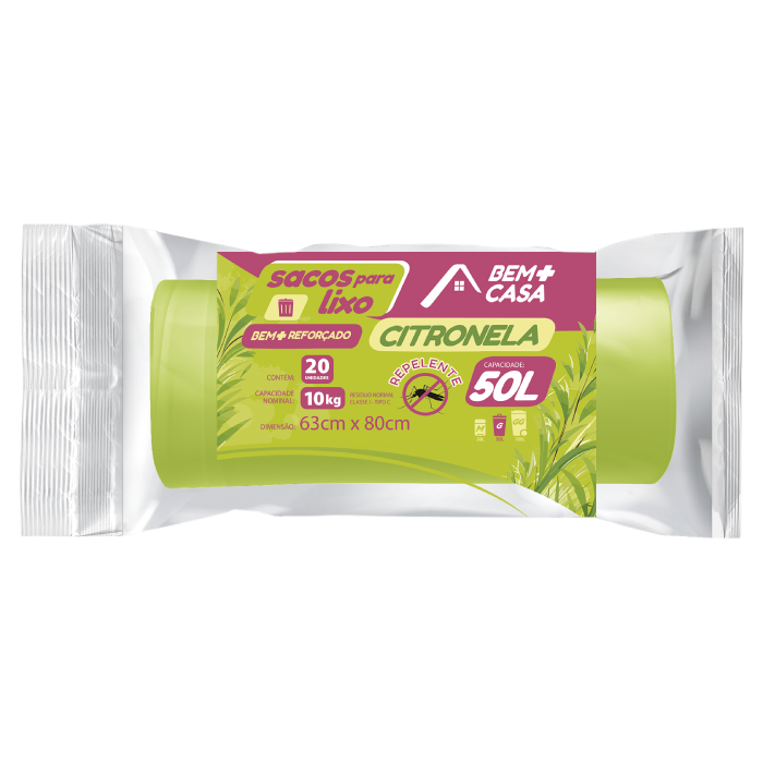 BEM+CASA SACO PARA LIXO ROLO 50L CITRONELA 12U