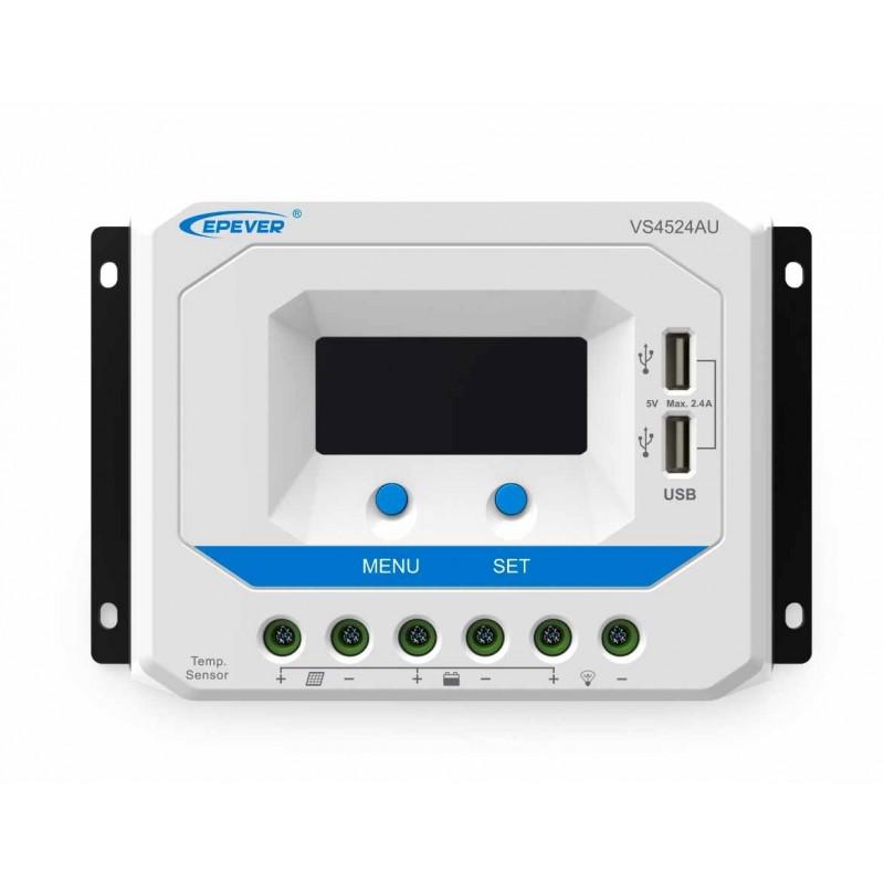 Controlador de Carga PWM de 45A programável da marca Epever com tensão de operação de 12/24V. Garantia de 1 anos contra defeito de fabricação.