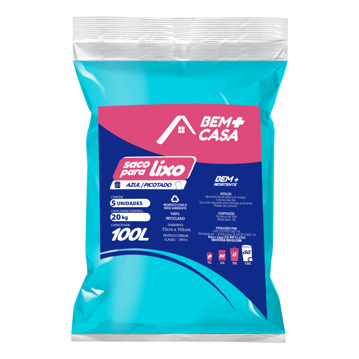 BEM+CASA SACO PARA LIXO ALMOFADA 100L AZUL 25U