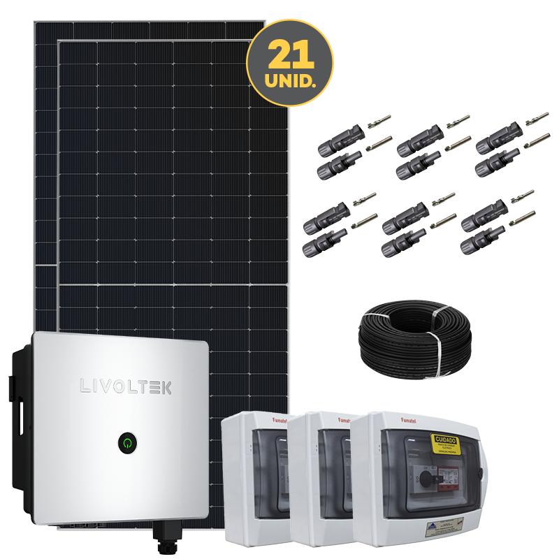 21x 620Wp DAH | 10kW Mono 220V 3 MPPT AFCI | 3x Stringbox 3 STRING IP65 25A 1000V | Estrutura de fixação: Estrutura c/ Solo