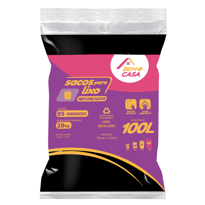 BEM+CASA SACO PARA LIXO ALMOFADA 100L PRETO 25U